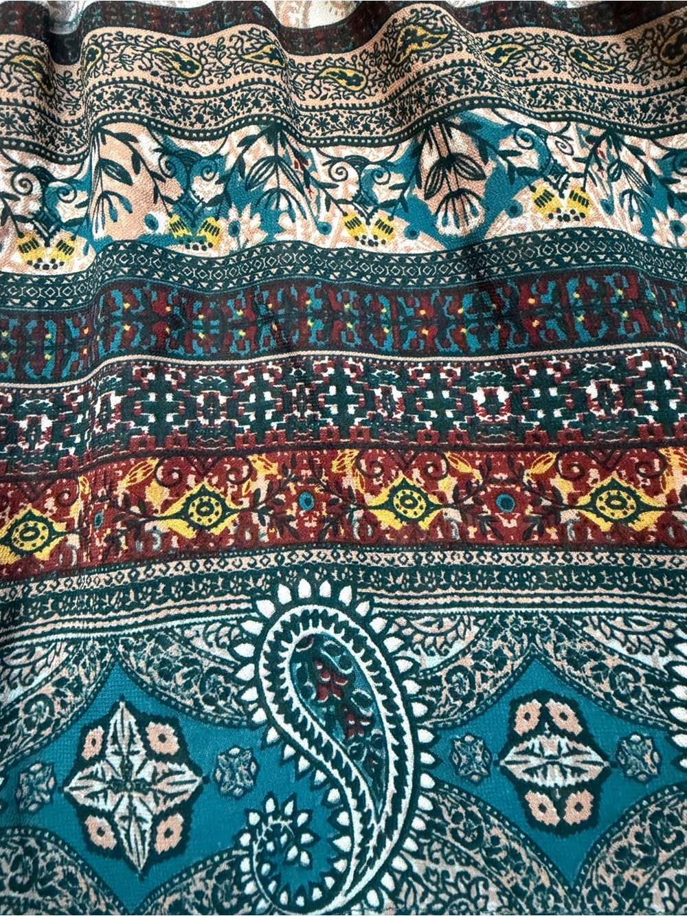 Knox Rose Teal and Cream Paisley print boho Tunic blouse - Picture 7 of 17